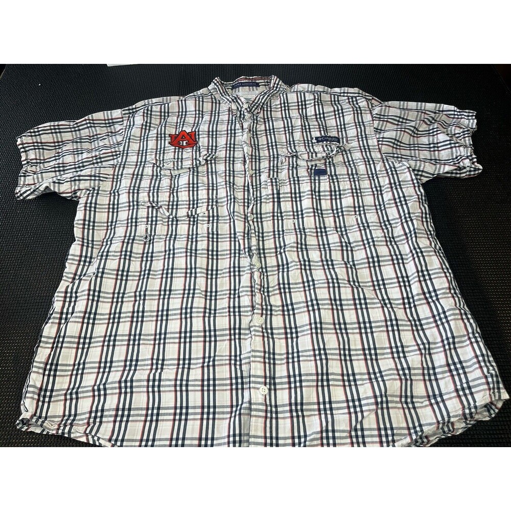 Columbia PFG Super Bonehead Auburn Tigers Fishing Shirt Mens XL Plaid